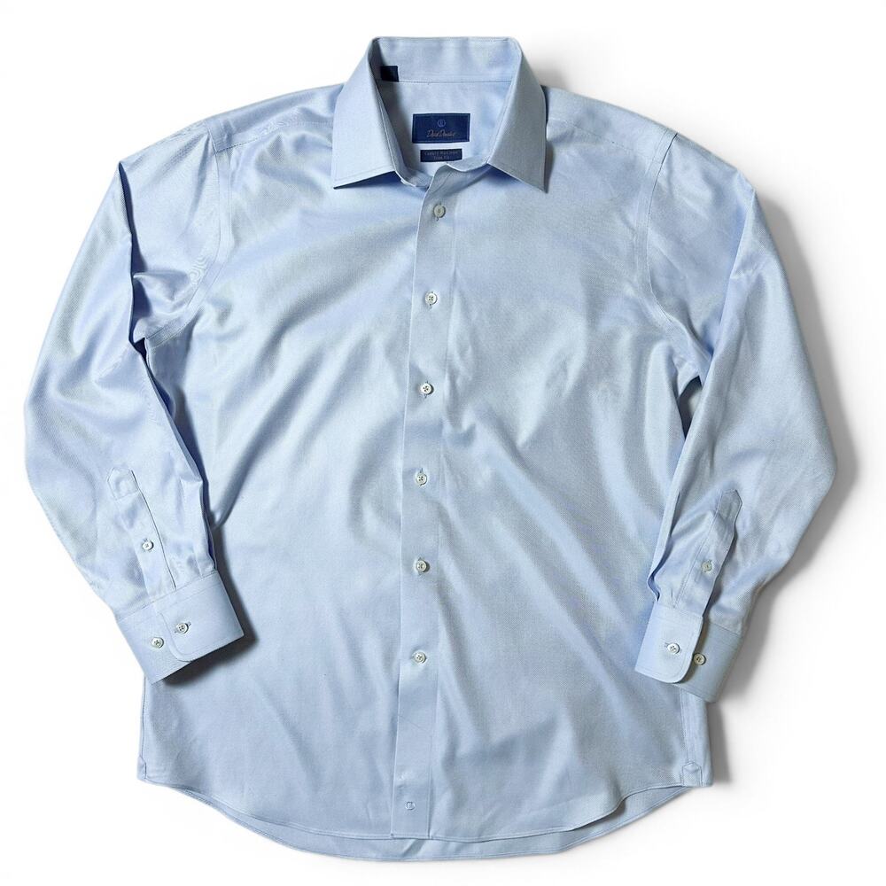 David Donahue Luxury Dress Shirt Mens Size 16.5 32/33 Blue Non Iron Trim Fit